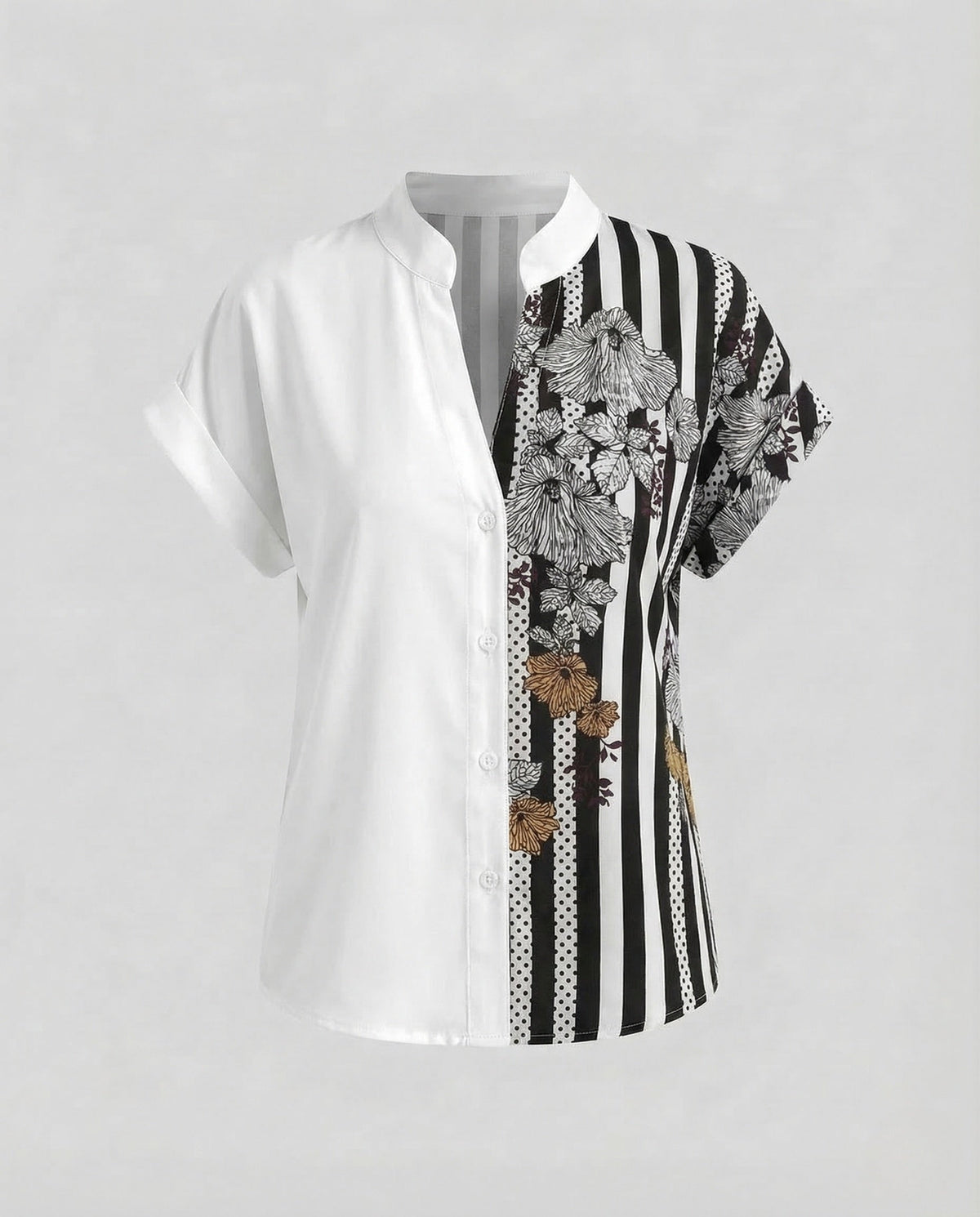Women Blouse Shirt Stand Collar Floral Print - product shot