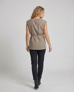 Women Sleeveless Blouse Tunic Waist Tie - back view