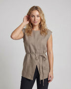 Women Sleeveless Blouse Tunic Waist Tie - upper body view
