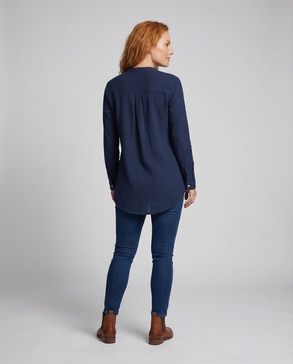 Women's Muslin Blouse Round Neck - back view