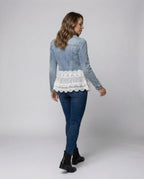 Ladies Romantic Denim Blouse Jacket Lace - back view
