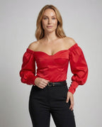 Women's Fitted Bustier Blouse Top Puff Sleeves - upper body view