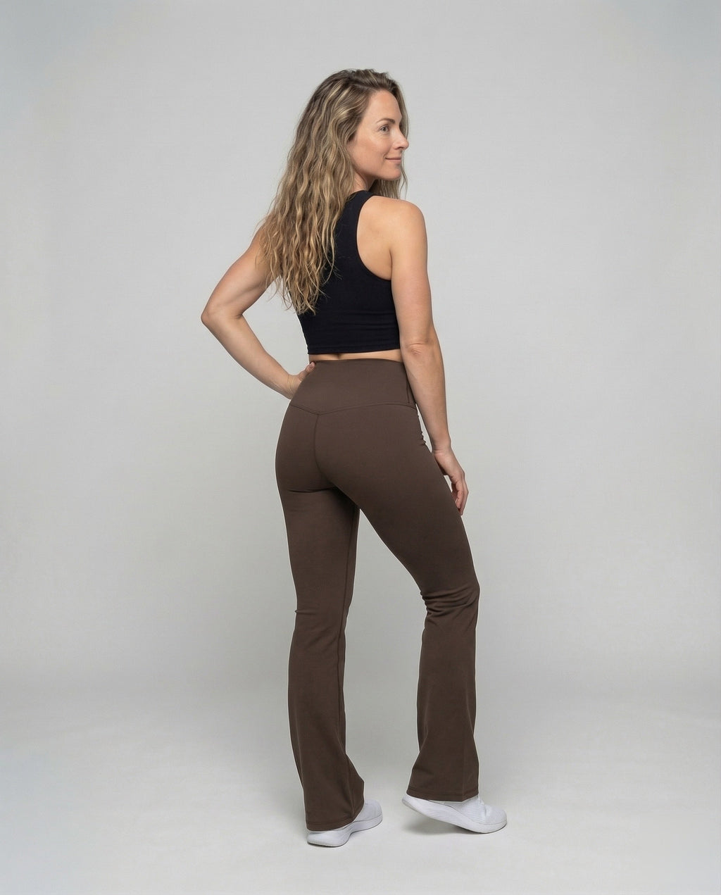 Women Flared Yoga Leggings Waist Panel - back view