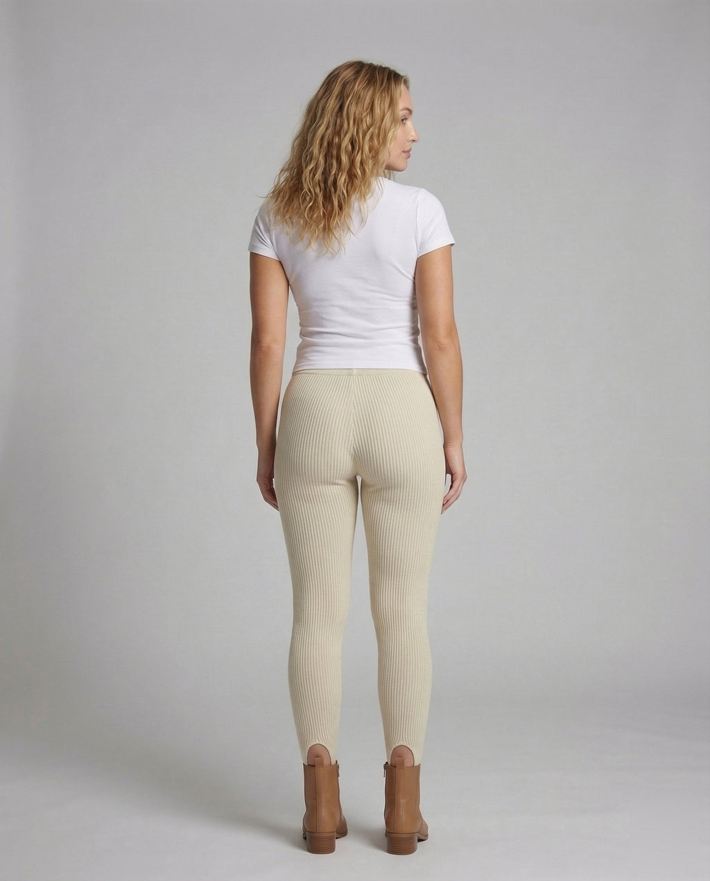 Women's Ribbed Fine Knit Leggings Front Slit - back view