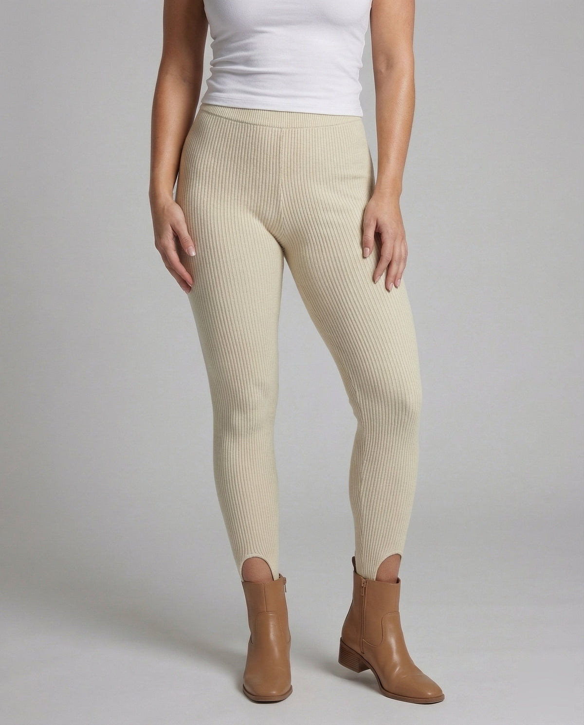 Women's Ribbed Fine Knit Leggings Front Slit - lower body view