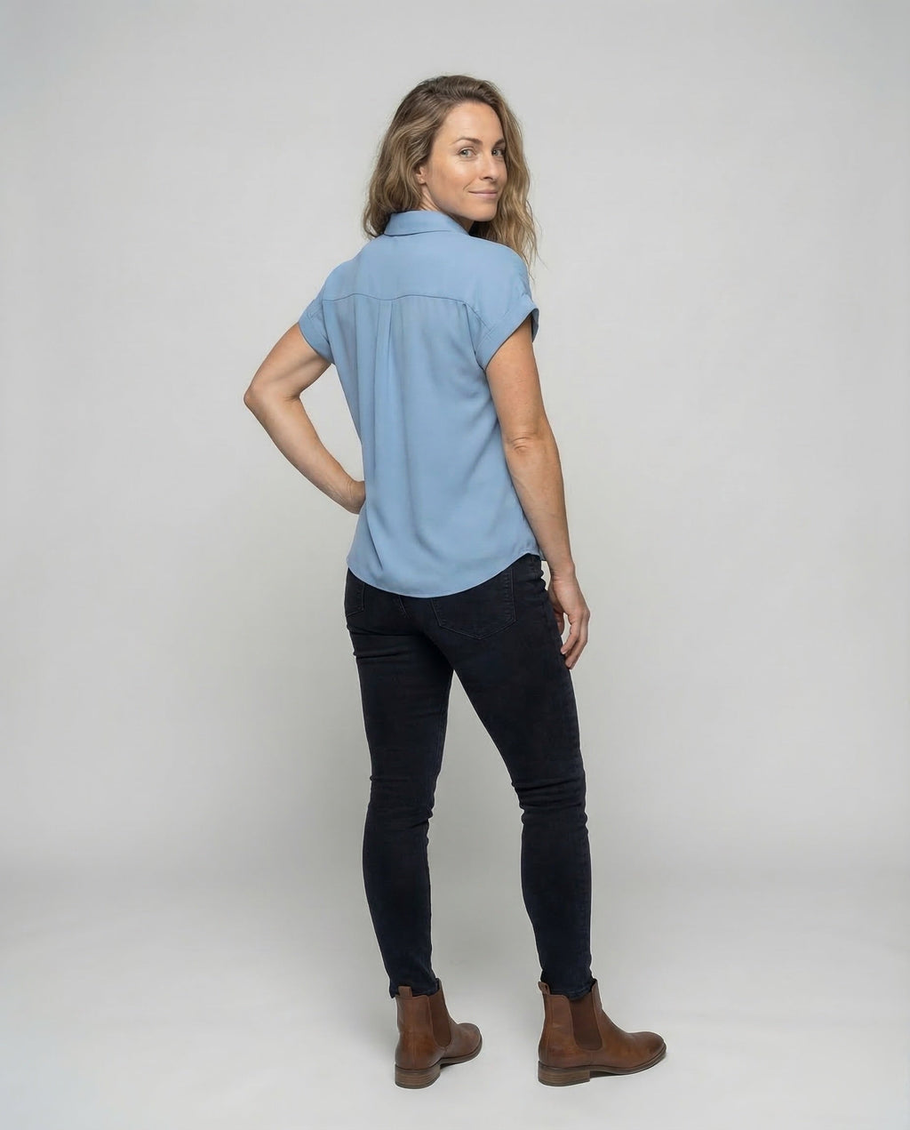 Women Stylish Blouse Top Waterfall Collar - back view