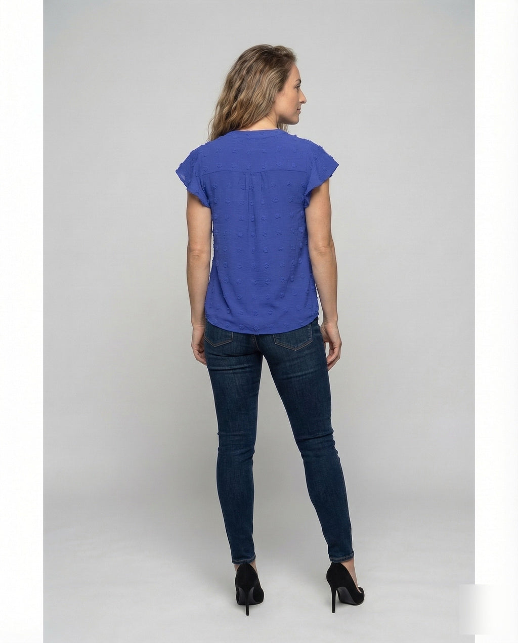 Women's Blouse Shirt Bubble Texture Ruffle Sleeves - back view