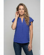 Women's Blouse Shirt Bubble Texture Ruffle Sleeves - upper body view