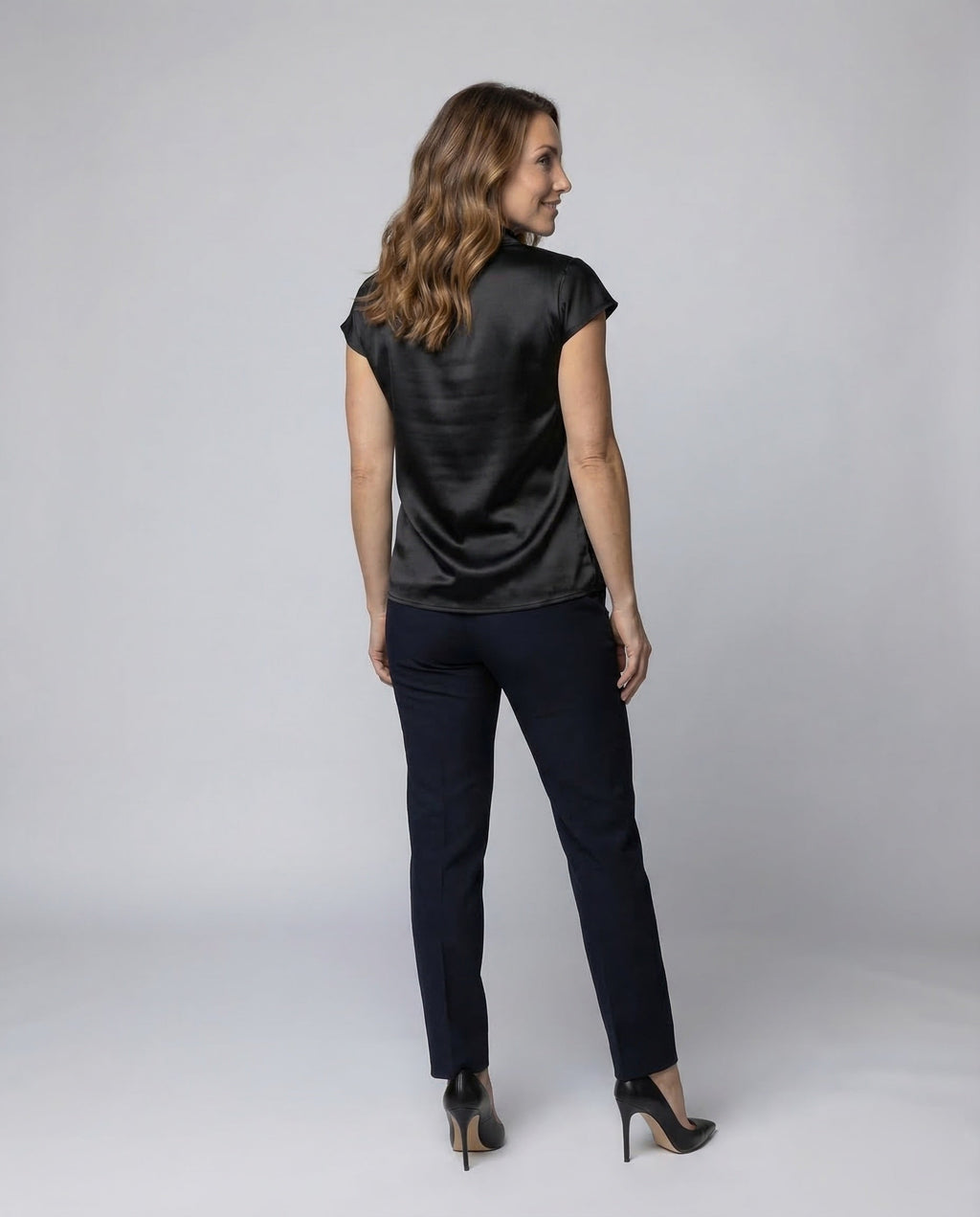 Women's Blouse Top Waterfall Neckline - back view