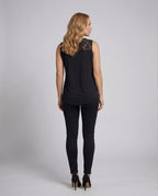 Women Blouse Top Lace Yoke Pleats - back view