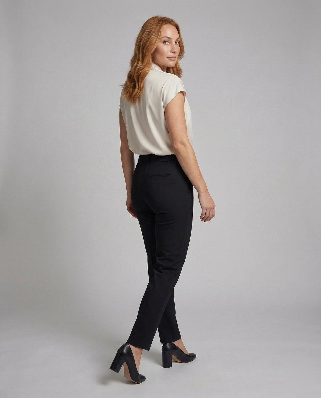 Women Blouse Top Satin Look Cap Sleeves - back view