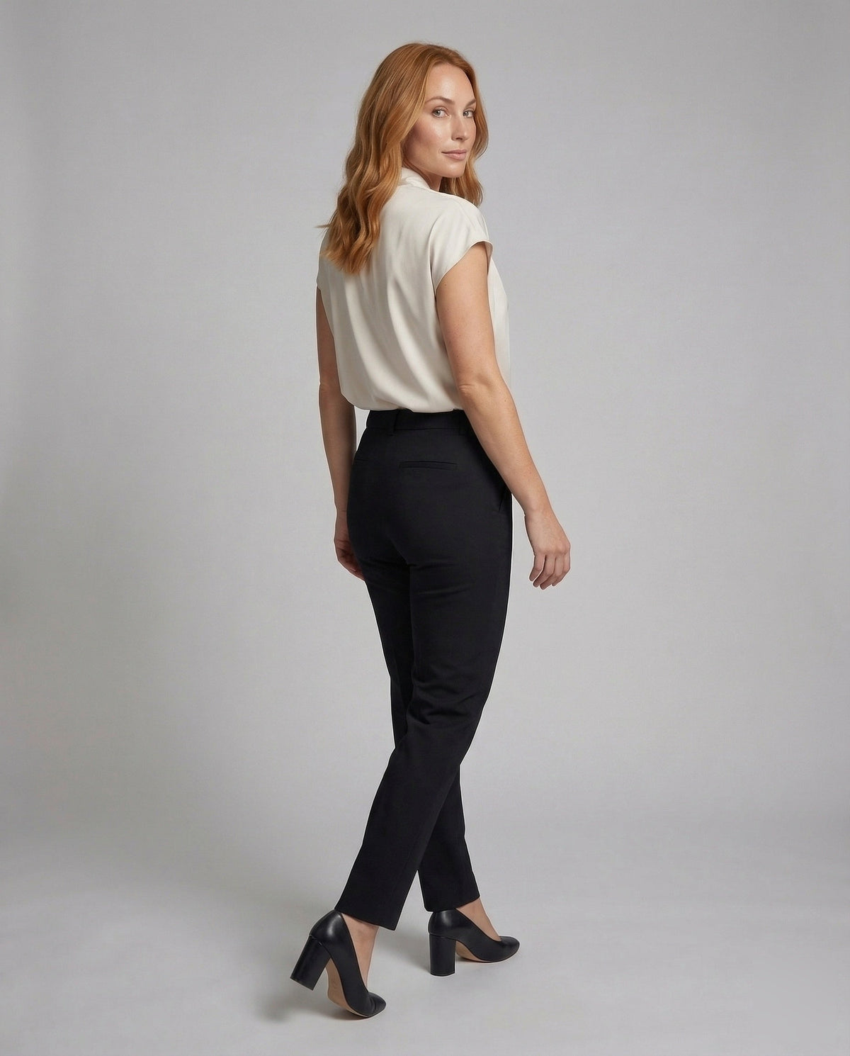 Women Blouse Top Satin Look Cap Sleeves - back view