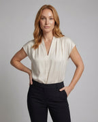 Women Blouse Top Satin Look Cap Sleeves - upper body view