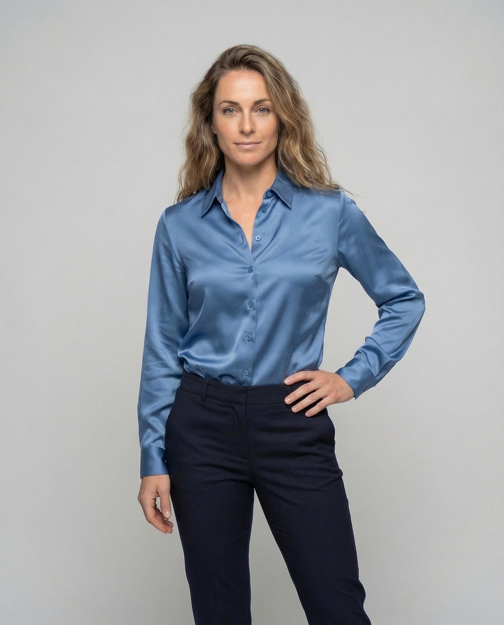 Women's short-cut blouse jacket. - upper body view