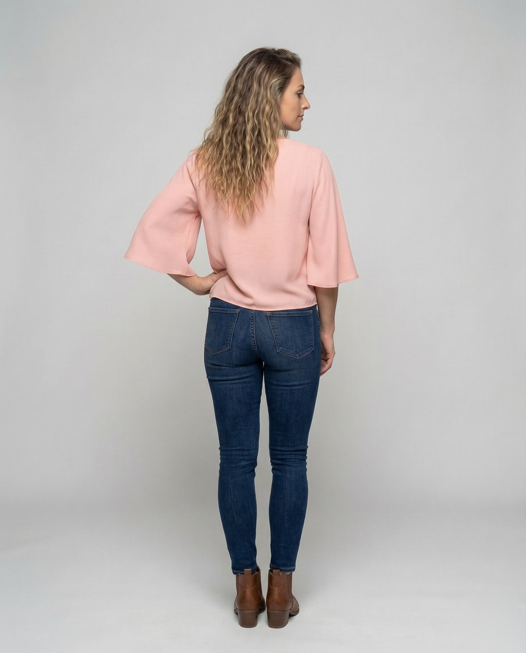 Women's casual blouse shirt with wing sleeves. - back view