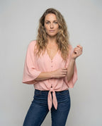 Women's casual blouse shirt with wing sleeves. - upper body view