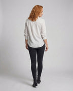 Women's blouse top in satin look with V-neck and cap sleeves. - back view