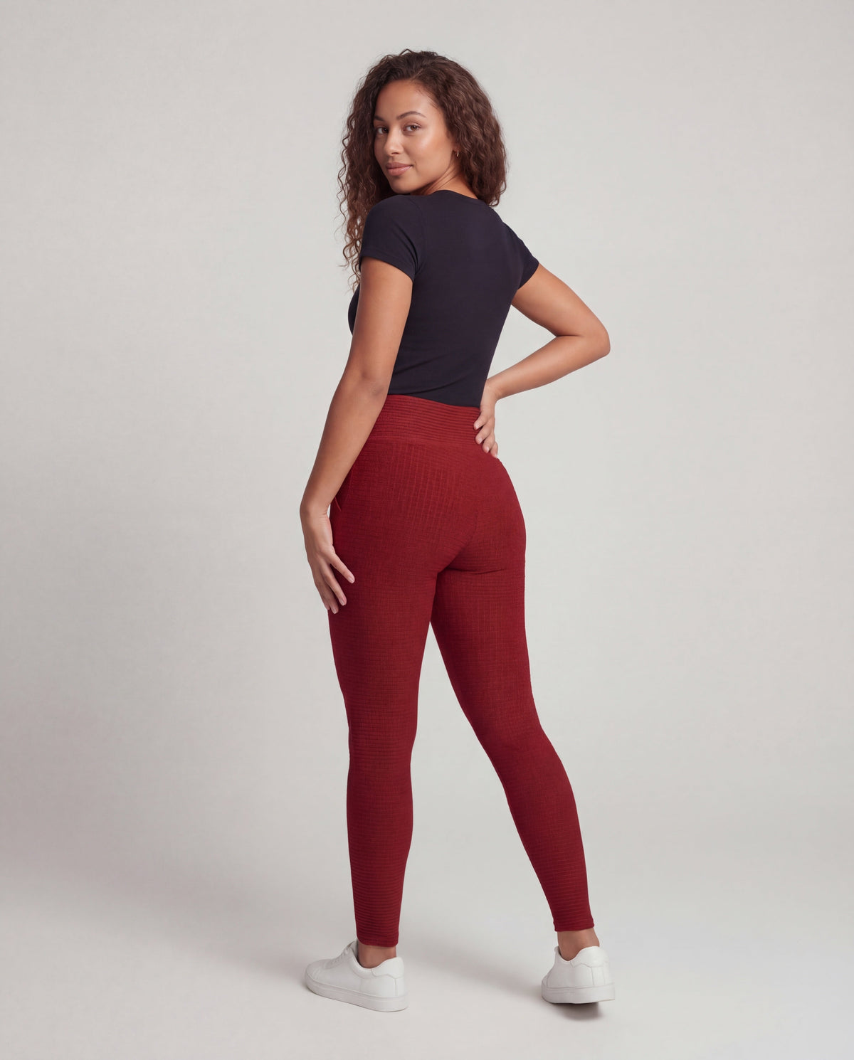 Women's high-waisted textured leggings with butt ruching - back view