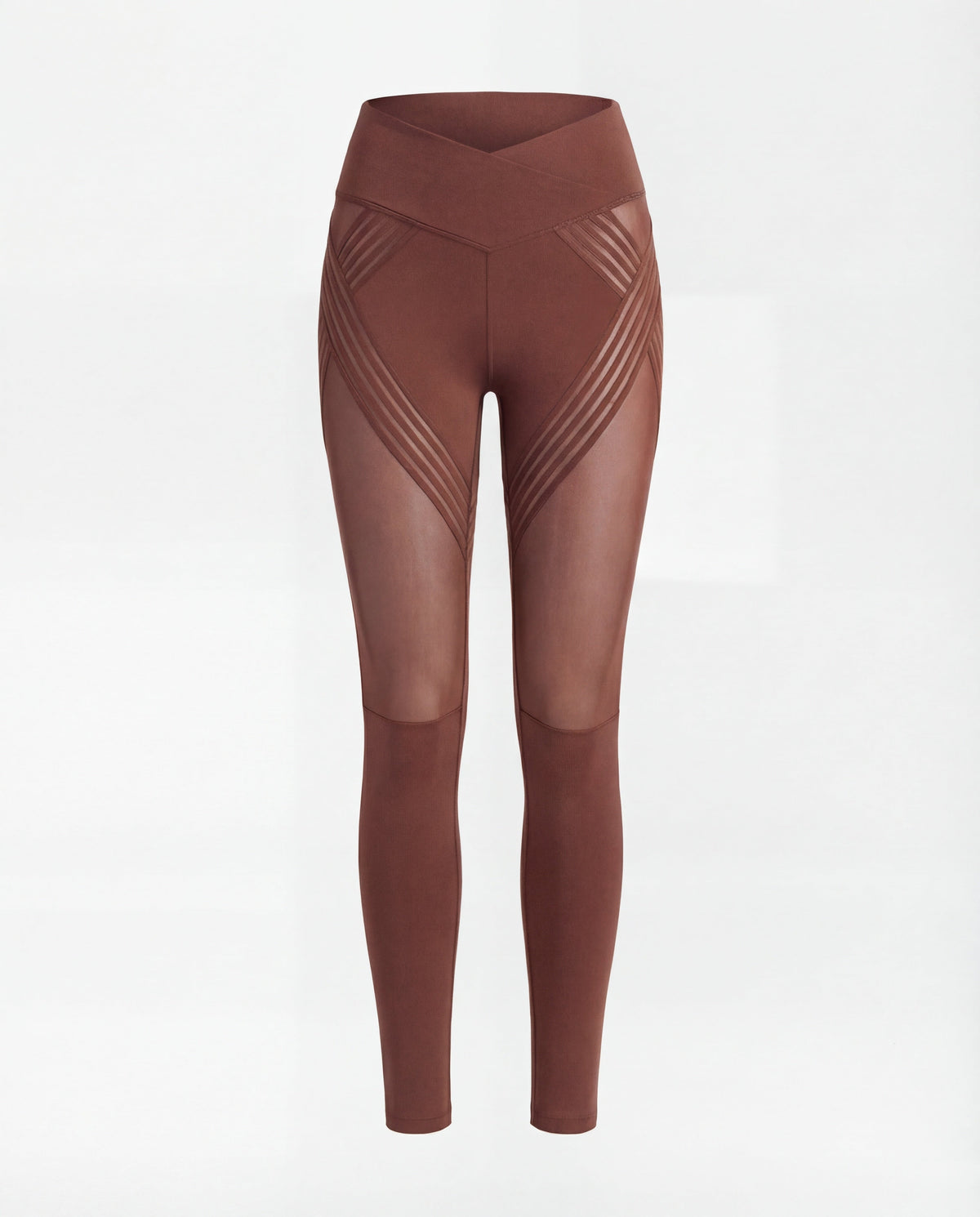 Women's high-waisted yoga leggings with mesh inserts - product shot