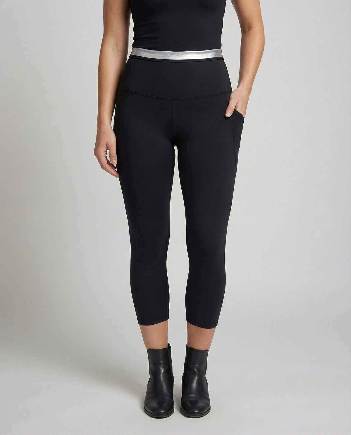 Women high-cut capri leggings with support waistband - lower body view