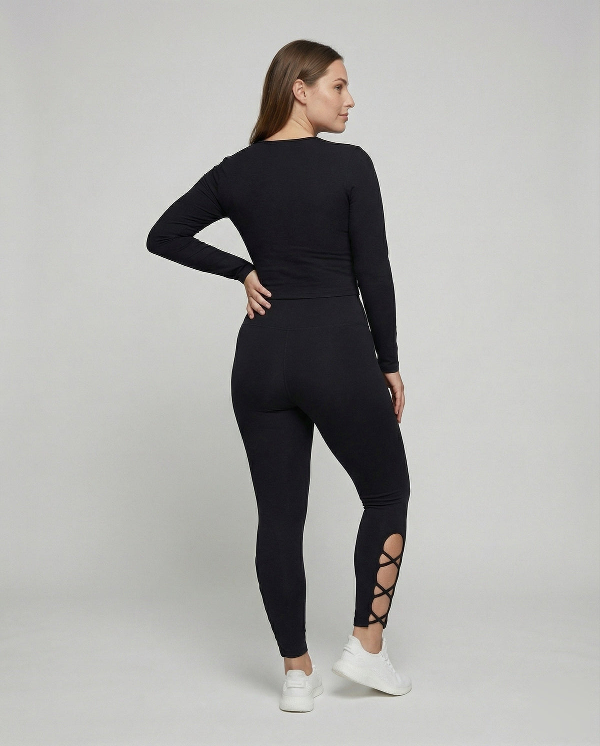 Women's waist-sculpting leggings with strap detail - back view