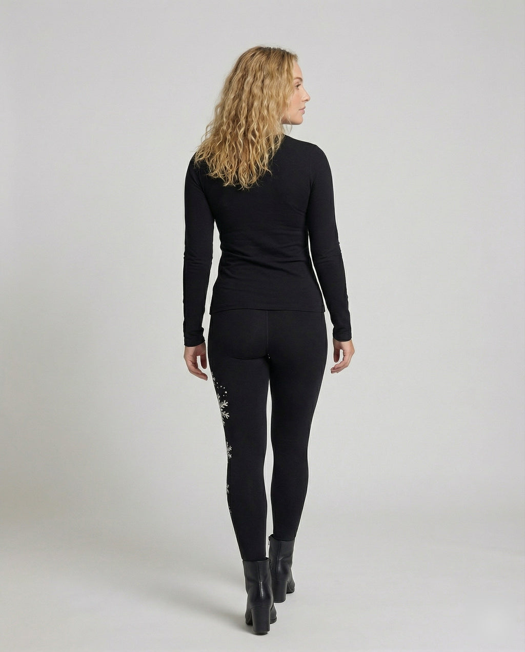 Ladies Thermal Leggings with Snowflake Print - back view