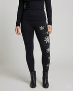Ladies Thermal Leggings with Snowflake Print - lower body view