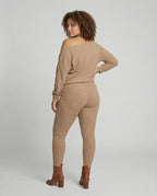 Women's Knit Loungewear Set with Oversized Shoulders - back view