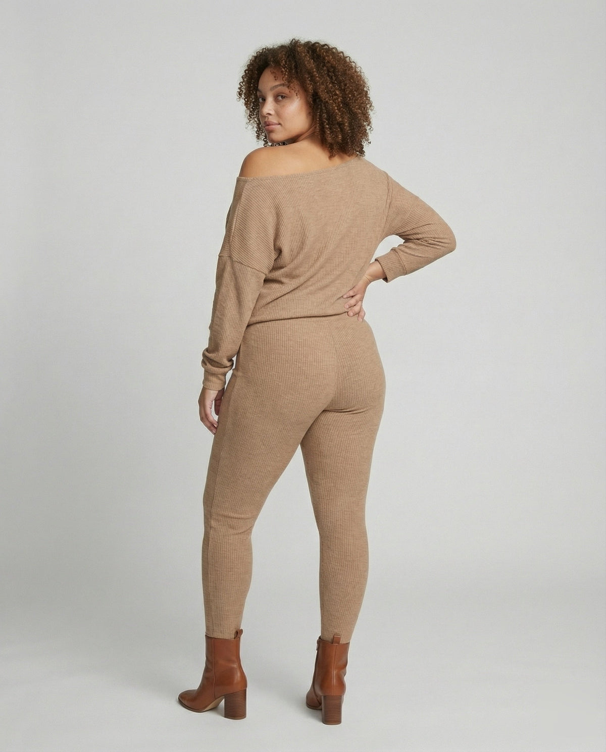 Women's Knit Loungewear Set with Oversized Shoulders - back view