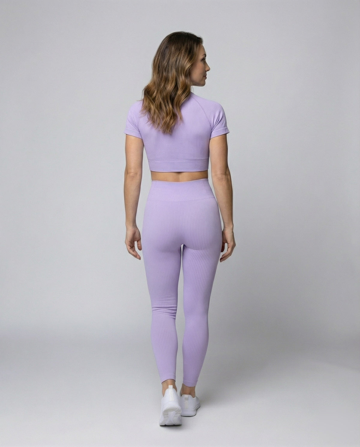 Women's Ribbed Crop Top and Leggings Stretch Set - back view