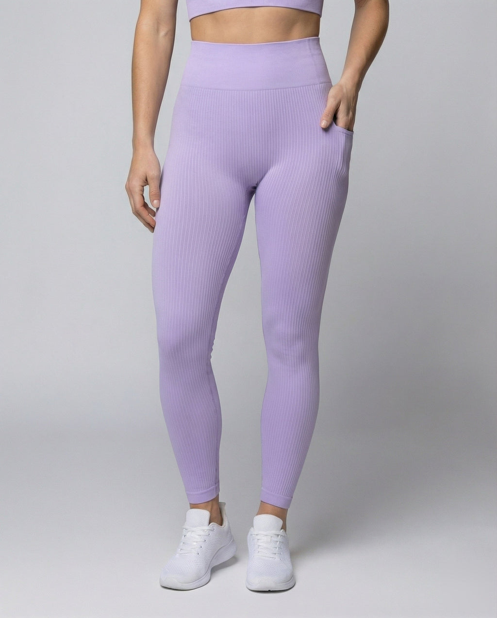 Women's Ribbed Crop Top and Leggings Stretch Set - lower body view