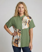 Women's Blouse Shirt Oversize Mandarin Collars - upper body view