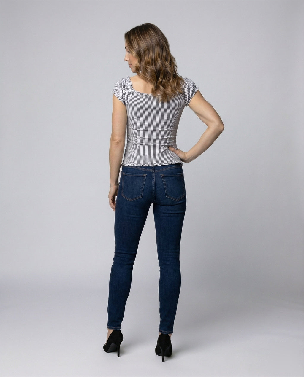 Women Blouse Top Fitted Corset Seams Ruffle - back view