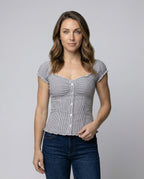 Women Blouse Top Fitted Corset Seams Ruffle - upper body view