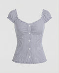 Women Blouse Top Fitted Corset Seams Ruffle - product shot