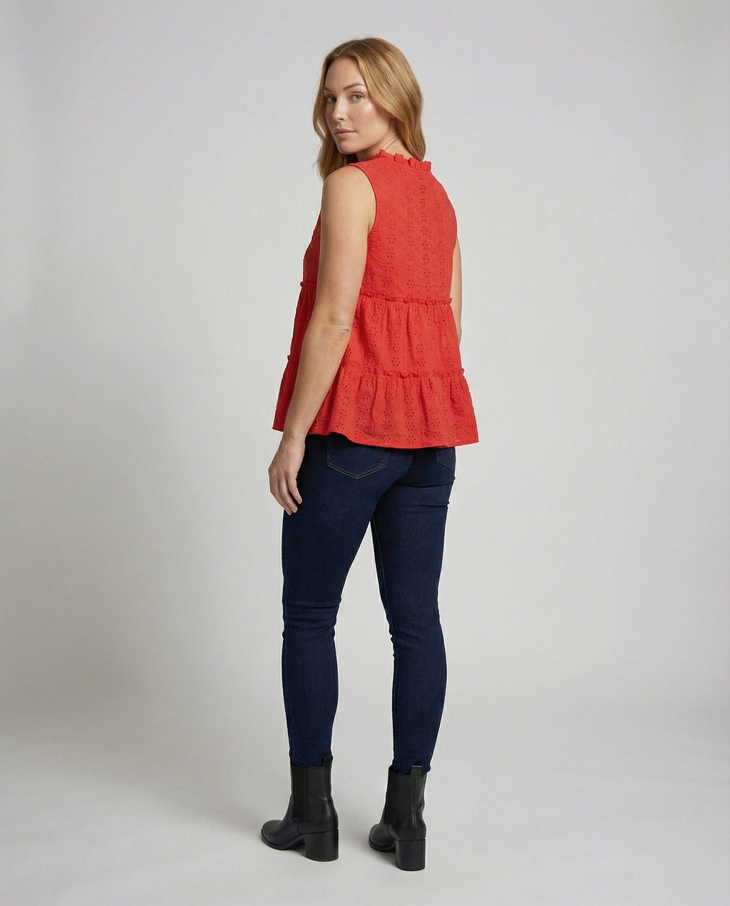 Women's Eyelet Embroidery Blouse Top with Peplum - back view