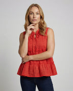 Women's Eyelet Embroidery Blouse Top with Peplum - upper body view