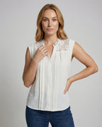 Women's Lace Blouse Top with V-Neck - upper body view