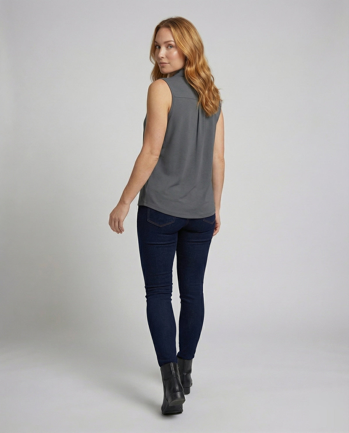 Women’s Polo Blouse Top with Pleat - back view