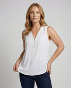 Women's Zip Blouse Top with V-Neck - upper body view