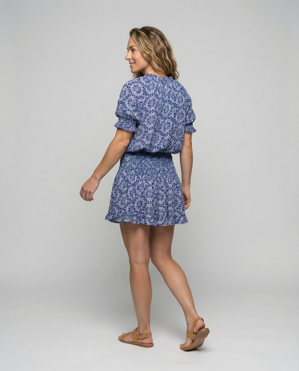 Women's tiered flounce blouse-skirt set - back view