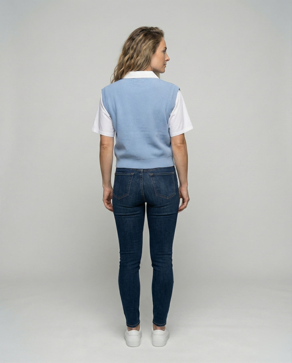 Women's Layered Look Blouse Top with Rib Knitting - back view