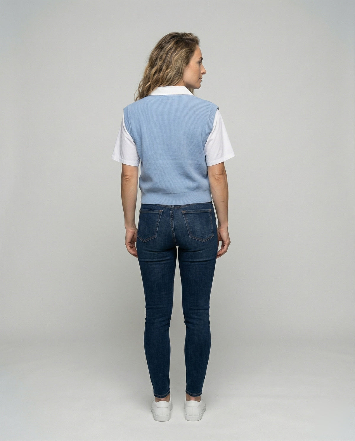 Women's Layered Look Blouse Top with Rib Knitting - back view