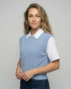 Women's Layered Look Blouse Top with Rib Knitting - upper body view