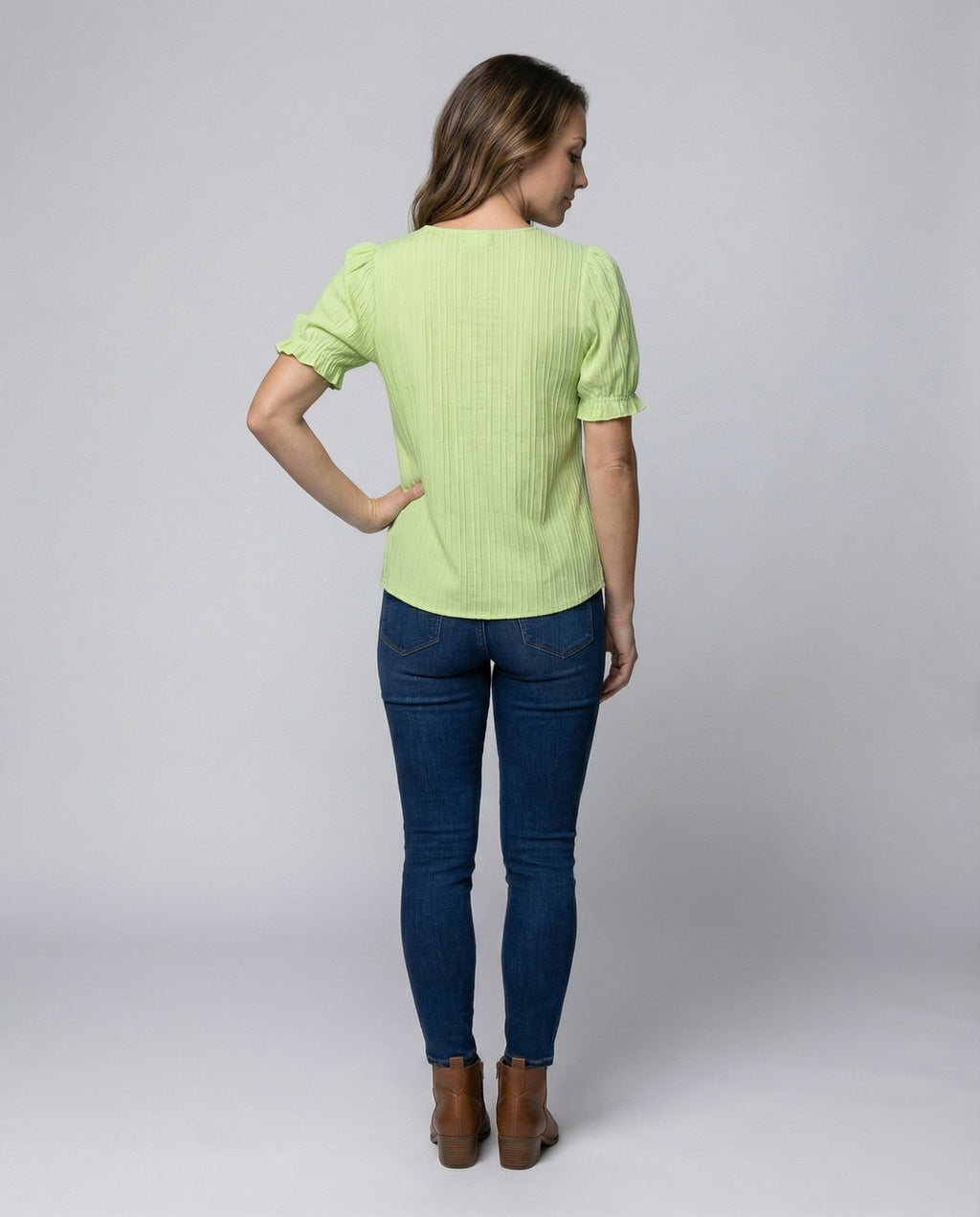 Women's Pleated Blouse Top with Lace Trim - back view