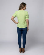Women's Pleated Blouse Top with Lace Trim - back view