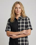 Women Check Mix Oversized Blouse Shirt - upper body view