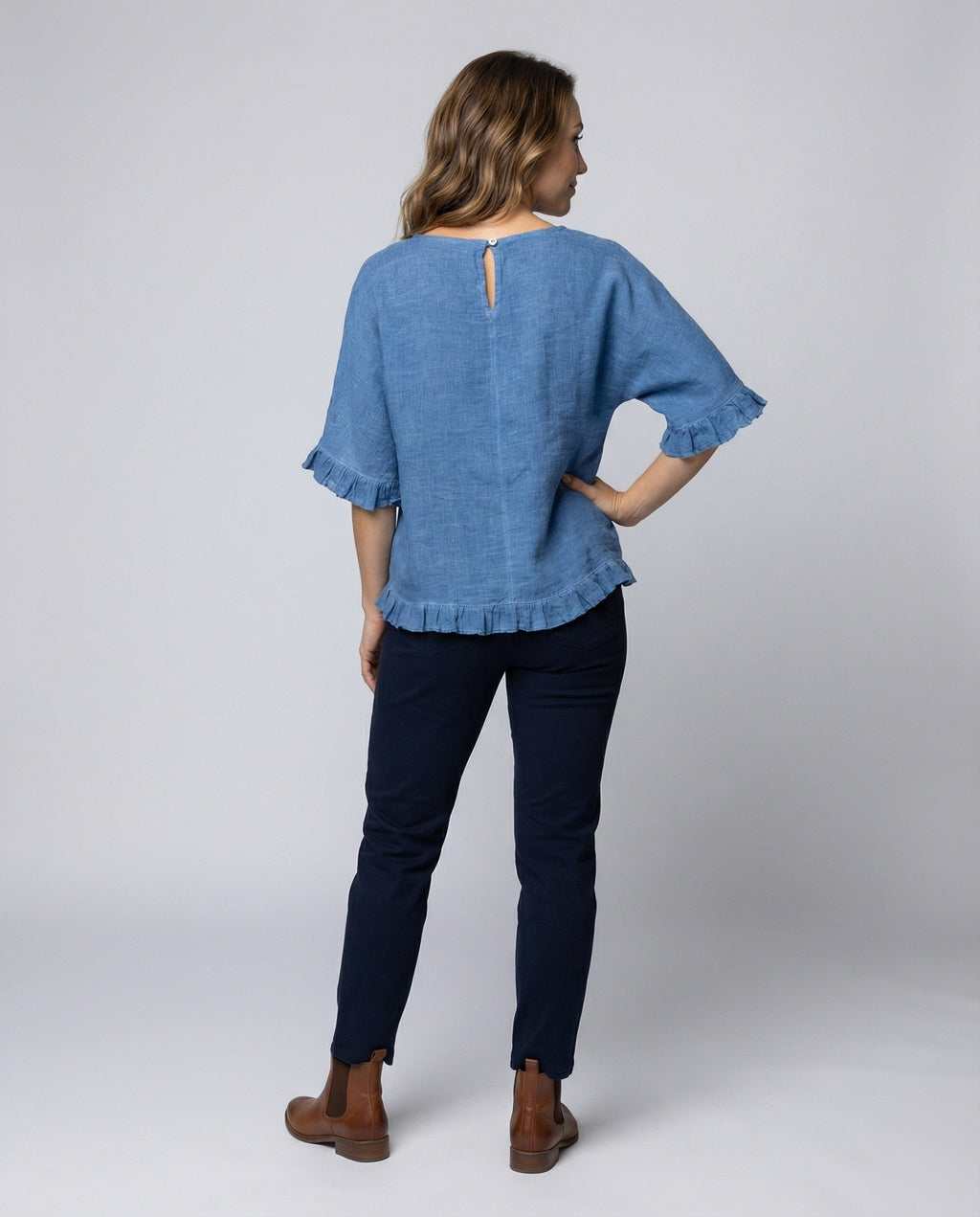 Women's Crinkled Blouse Shirt with Hem Stitches - back view