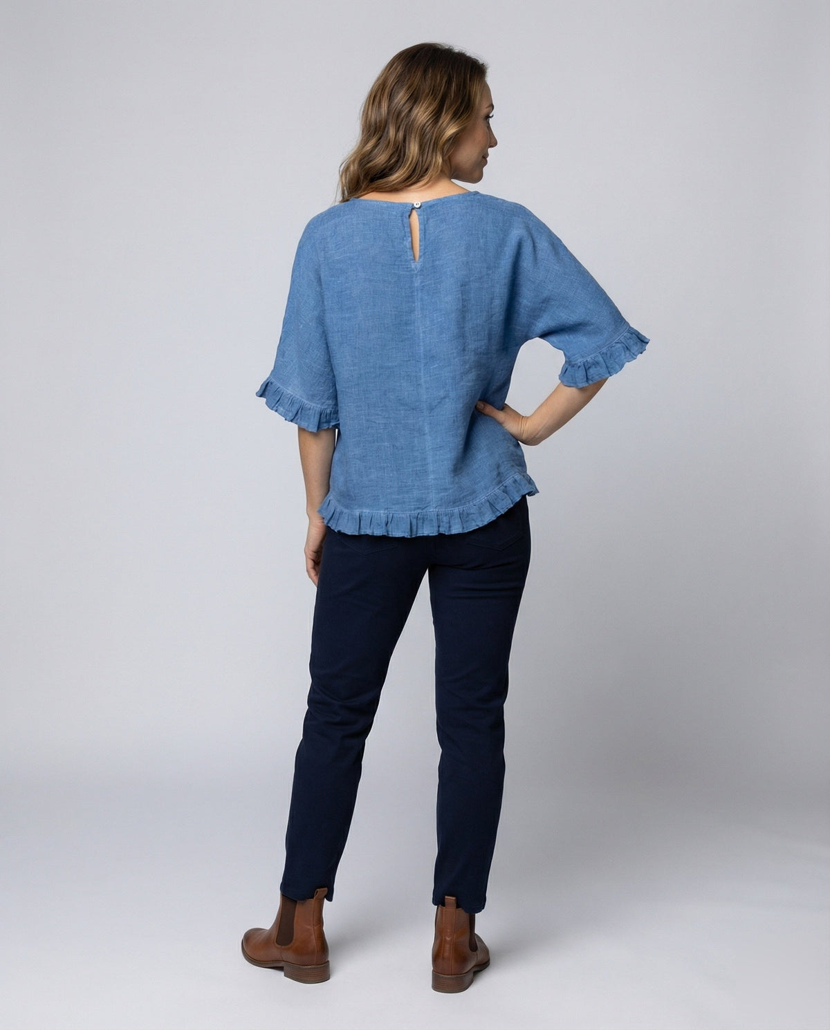 Women's Crinkled Blouse Shirt with Hem Stitches - back view