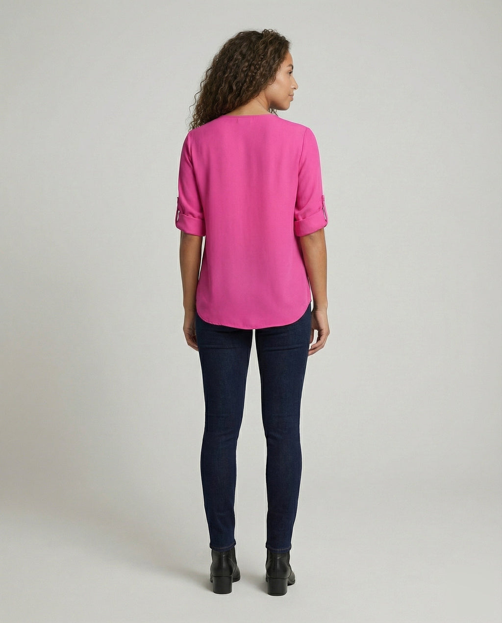 Women Zipper V-Neck Blouse Shirt - back view